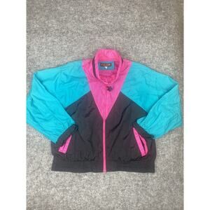 Vintage Windbreaker Women Large Parachute Forteza Colorblock Retro Nylon 80s 90s
